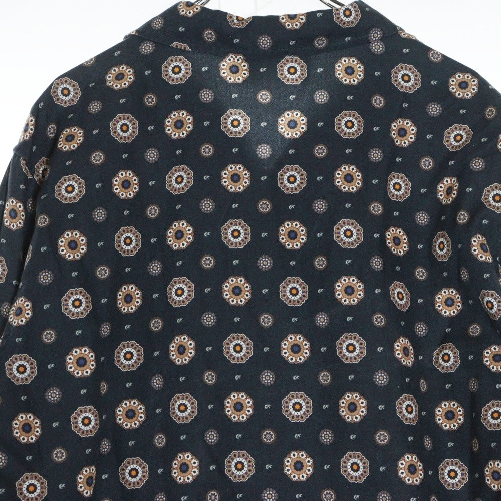 KITH(キス) 22SS Thompson Silk Long Sleeve Shirt メダリオン ロゴ刺繍総柄長袖シルクシャツ ネイビー KHM030435