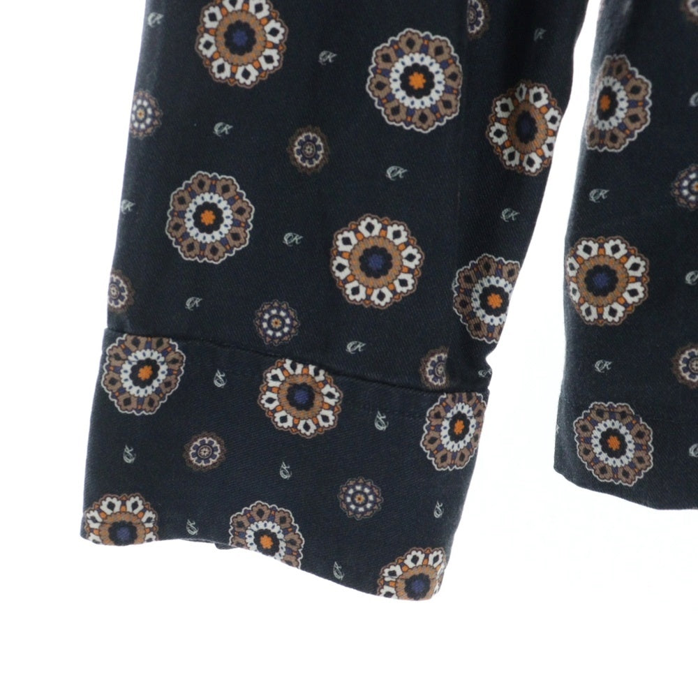KITH(キス) 22SS Thompson Silk Long Sleeve Shirt メダリオン ロゴ刺繍総柄長袖シルクシャツ ネイビー KHM030435