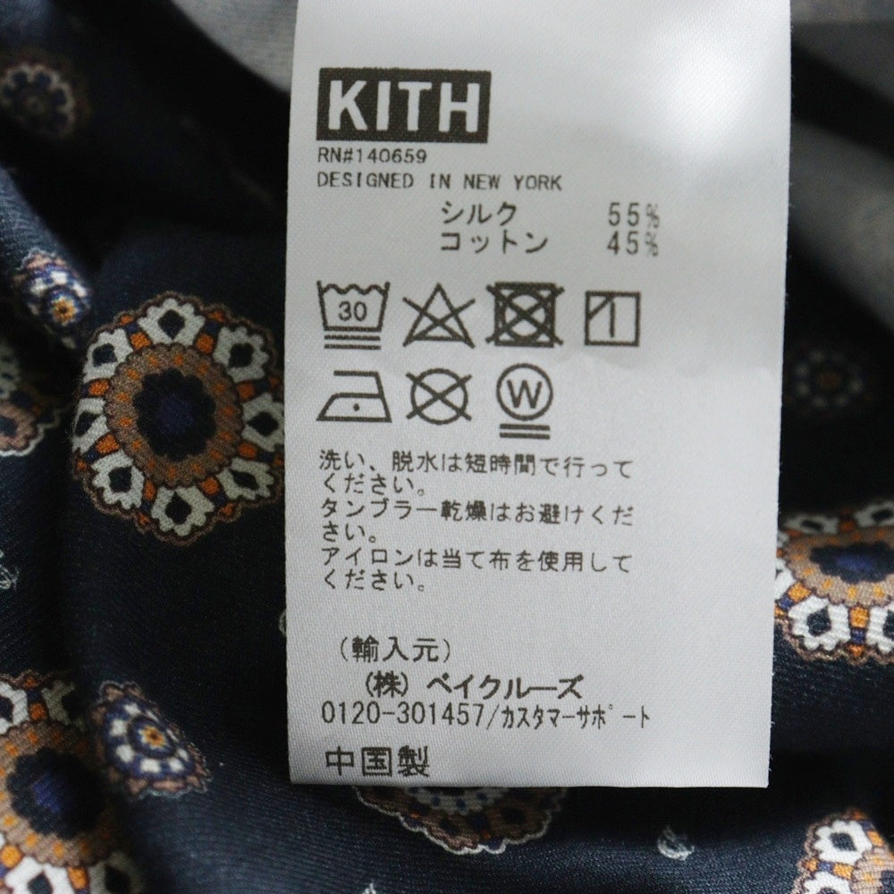 KITH(キス) 22SS Thompson Silk Long Sleeve Shirt メダリオン ロゴ刺繍総柄長袖シルクシャツ ネイビー KHM030435