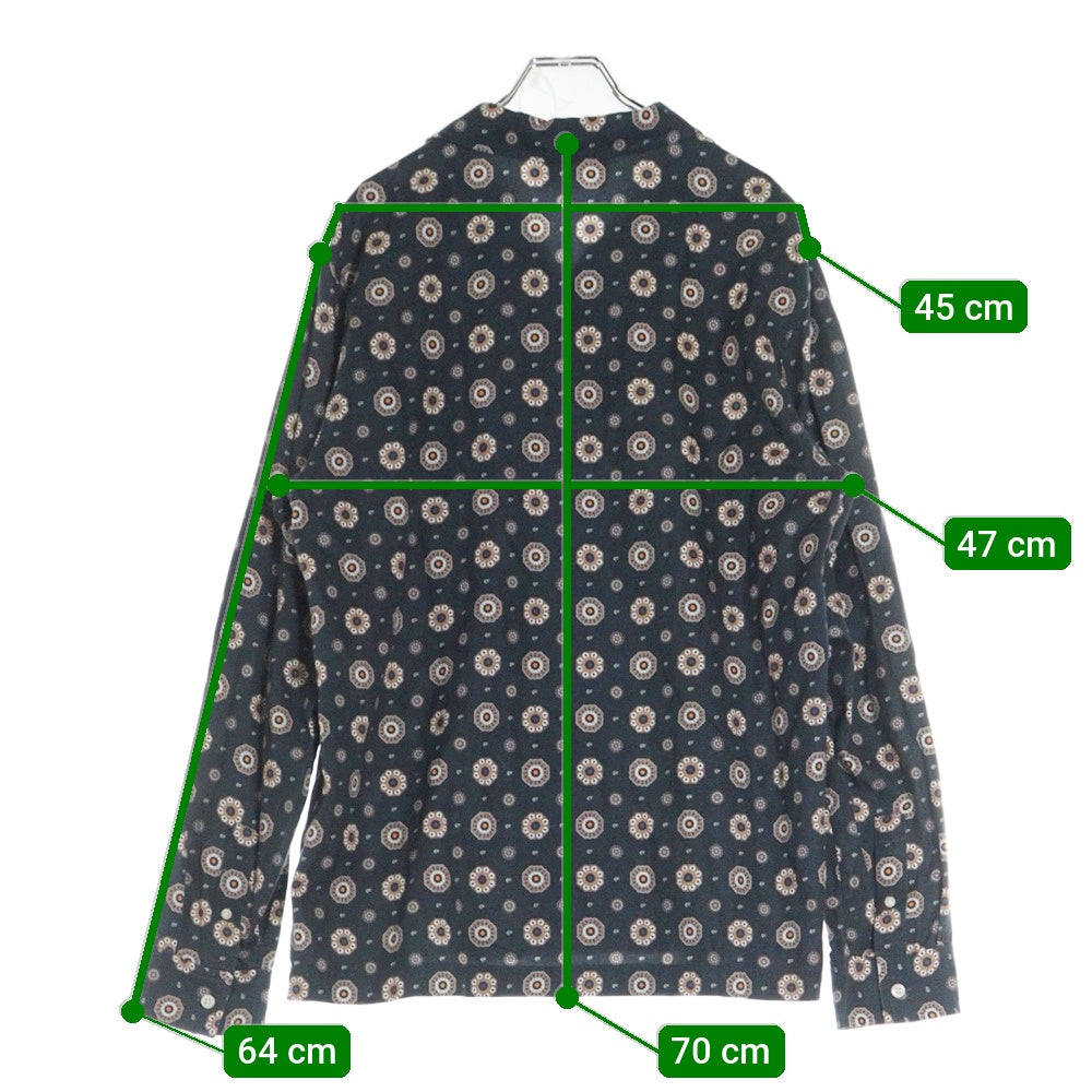 KITH(キス) 22SS Thompson Silk Long Sleeve Shirt メダリオン ロゴ刺繍総柄長袖シルクシャツ ネイビー KHM030435
