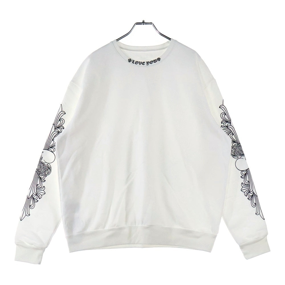 CHROME HEARTS(クロムハーツ) LOVE YOU NECK LOGO ラブユー ネックロゴ 袖フローラルプリント クルーネックトレーナー スウェット ホワイト