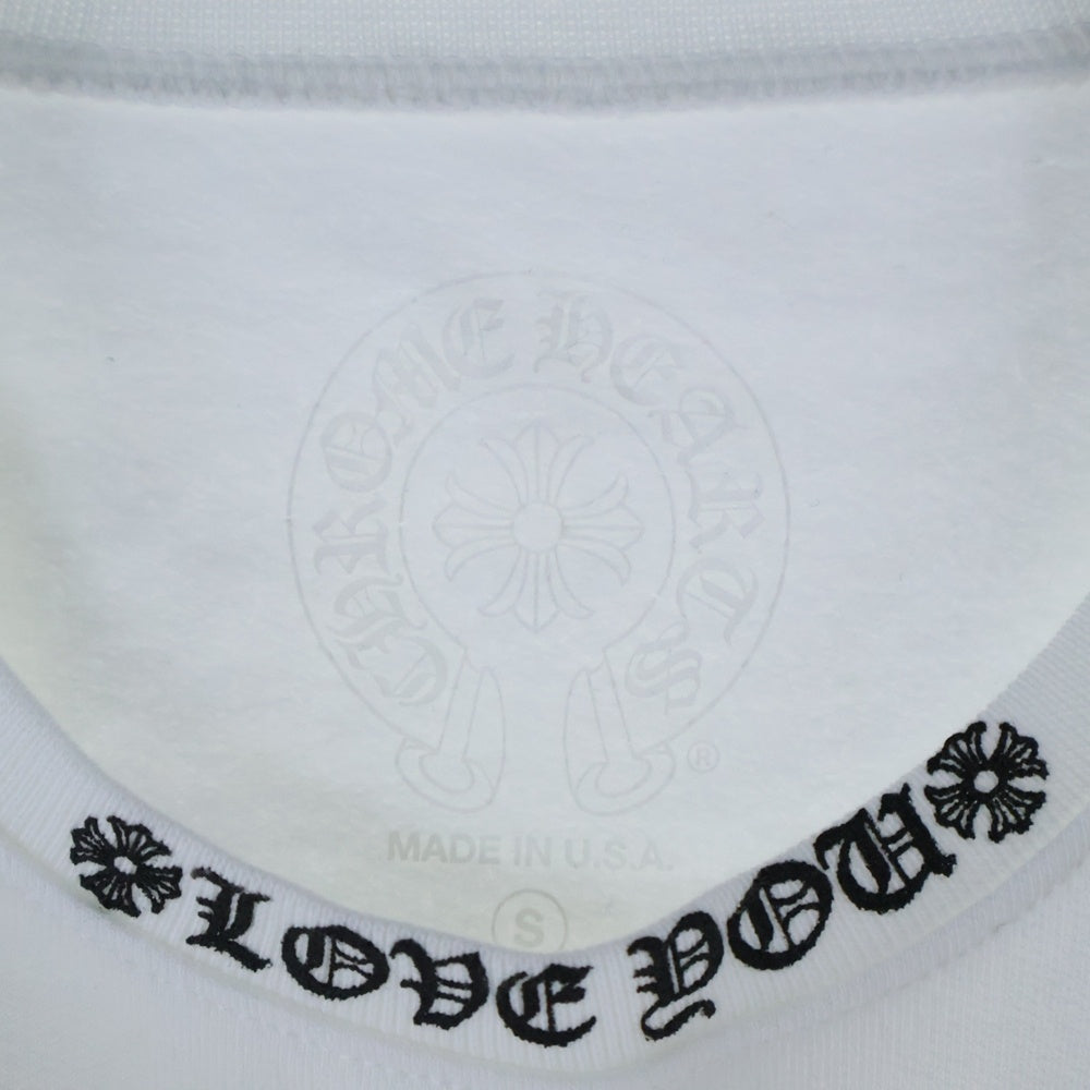 CHROME HEARTS(クロムハーツ) LOVE YOU NECK LOGO ラブユー ネックロゴ 袖フローラルプリント クルーネックトレーナー スウェット ホワイト