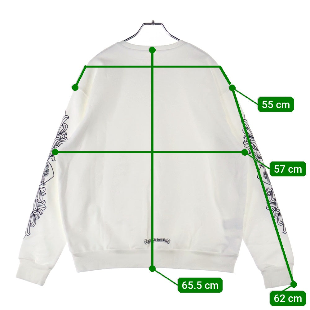 CHROME HEARTS(クロムハーツ) LOVE YOU NECK LOGO ラブユー ネックロゴ 袖フローラルプリント クルーネックトレーナー スウェット ホワイト