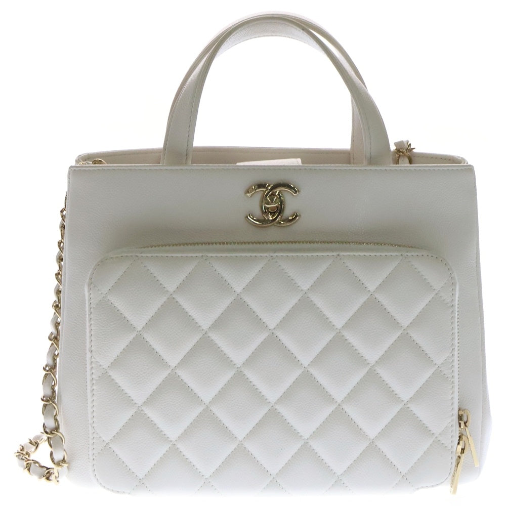 CHANEL(シャネル) ビジネスアフィニティ マトラッセ チェーンショルダー2WAYバッグ キャビアスキン ホワイト GD金具 A93750