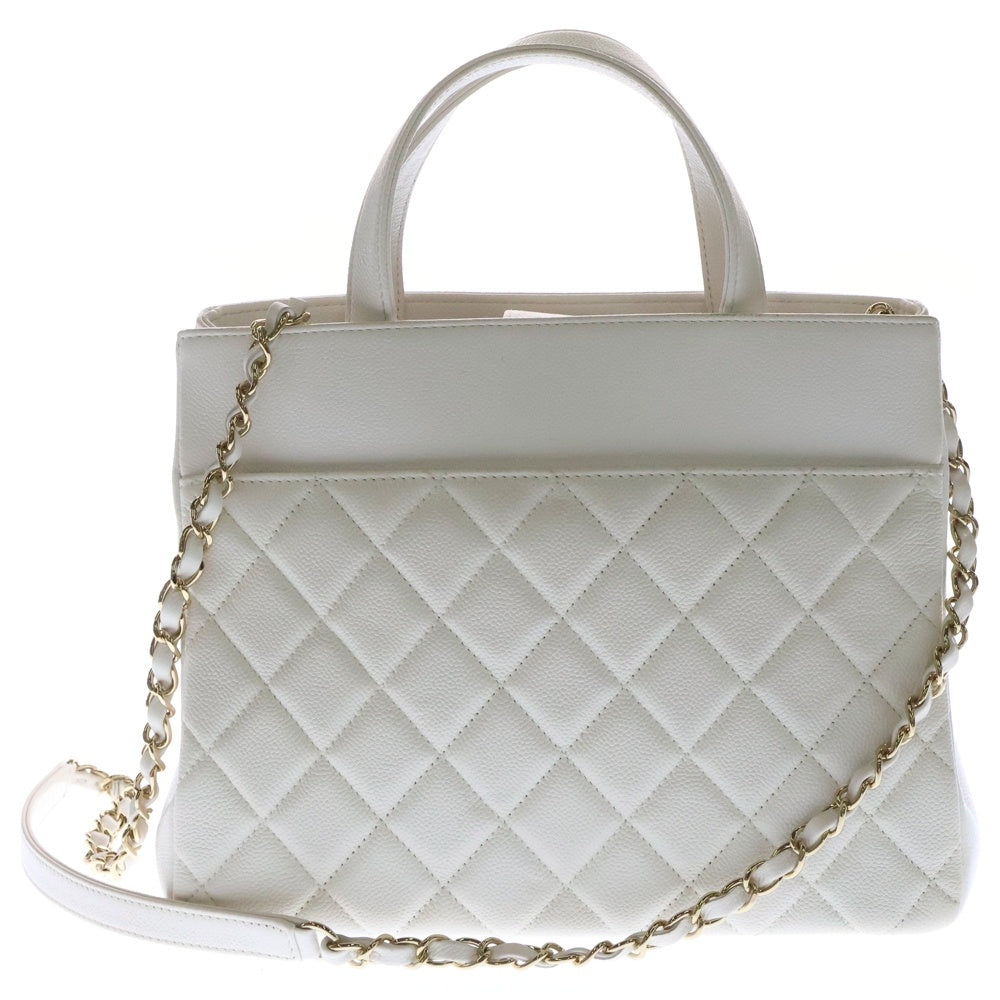 CHANEL(シャネル) ビジネスアフィニティ マトラッセ チェーンショルダー2WAYバッグ キャビアスキン ホワイト GD金具 A93750