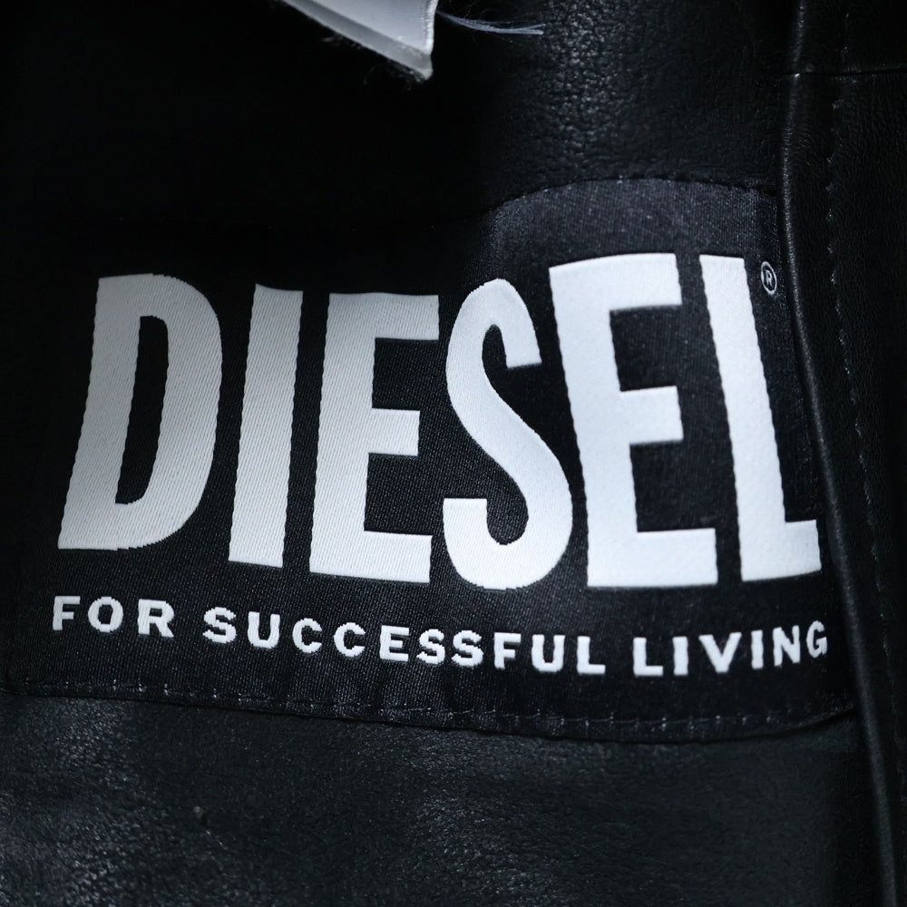 DIESEL(ディーゼル) ラムレザー シングルライダースジャケット レザージャケット ブラック A06339