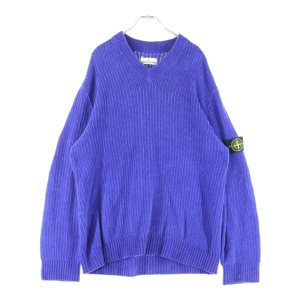 STONE ISLAND(ストーンアイランド) ロゴワッペン Vネックニット セーター ブルー 7515554A5