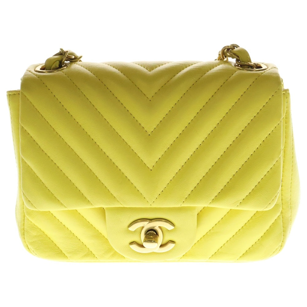CHANEL(シャネル) 21番台 Vステッチ マトラッセ17 ショルダーバッグ イエロー レディース