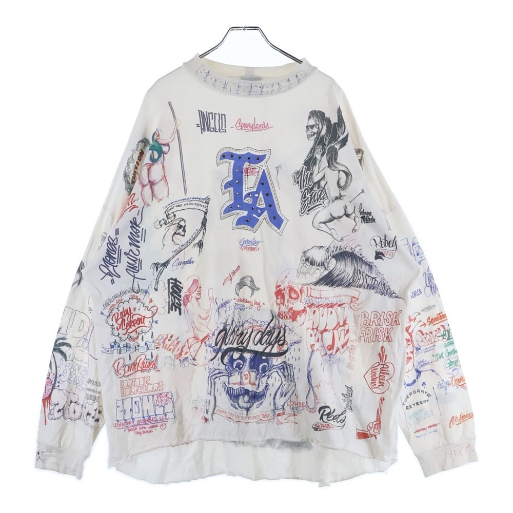 SAINT MICHAEL(セントマイケル) 24SS × BORN X RAISED BR LS TEE LA WHITE ボーンアンドレイズド マルチデザイン 長袖カットソー ロンT ホワイト SM-YS8-0000-C10