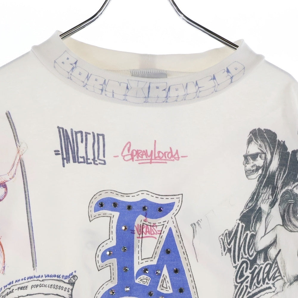 SAINT MICHAEL(セントマイケル) 24SS × BORN X RAISED BR LS TEE LA WHITE ボーンアンドレイズド マルチデザイン 長袖カットソー ロンT ホワイト SM-YS8-0000-C10