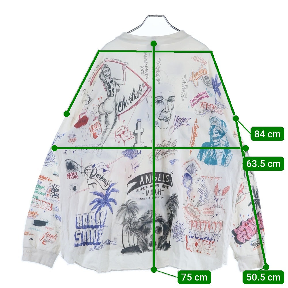 SAINT MICHAEL(セントマイケル) 24SS × BORN X RAISED BR LS TEE LA WHITE ボーンアンドレイズド マルチデザイン 長袖カットソー ロンT ホワイト SM-YS8-0000-C10