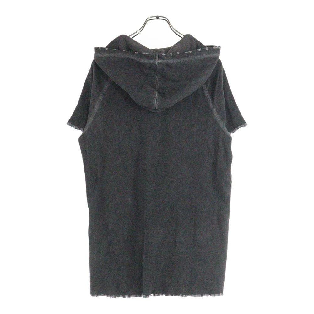 BALMAIN(バルマン) デストロイ加工 フロントロゴ プルオーバー半袖フーディー グレー