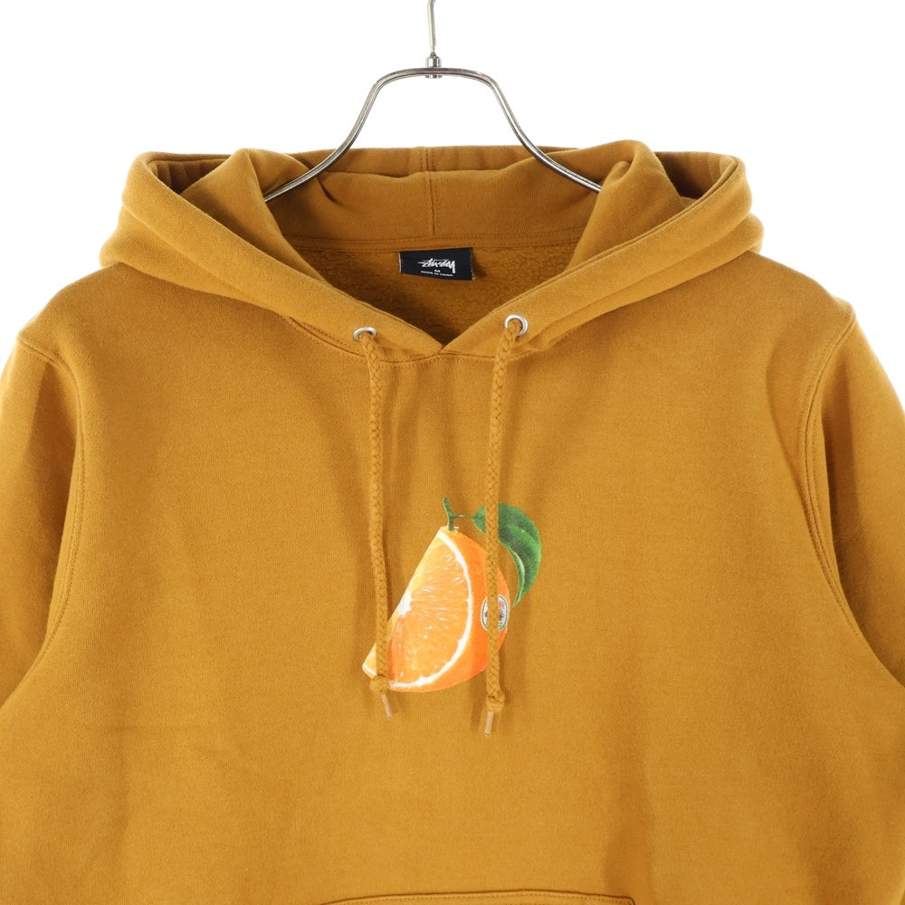 STUSSY(ステューシー) オレンジ プリント プルオーバーフーディーパーカー ブラウン