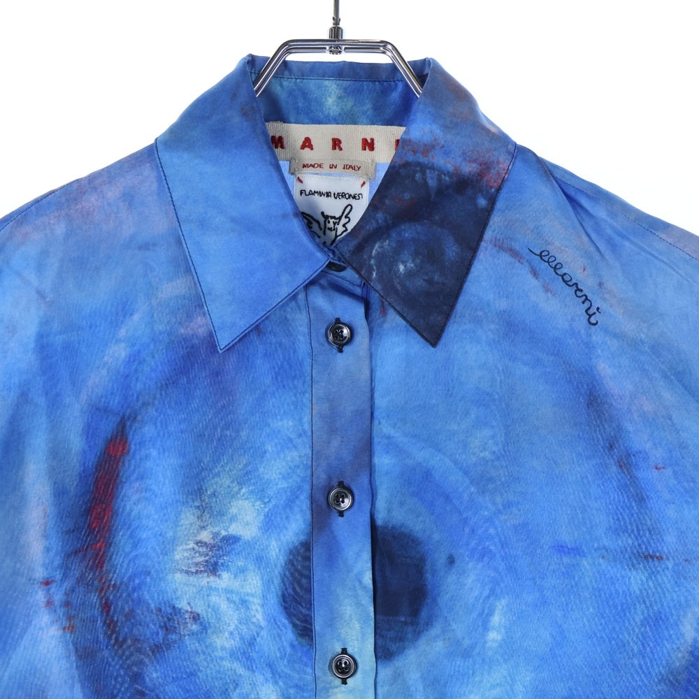 MARNI(マルニ) 23SS マーブル総柄 ハーフボタン シルク半袖シャツ ブルー TTMA0240AO