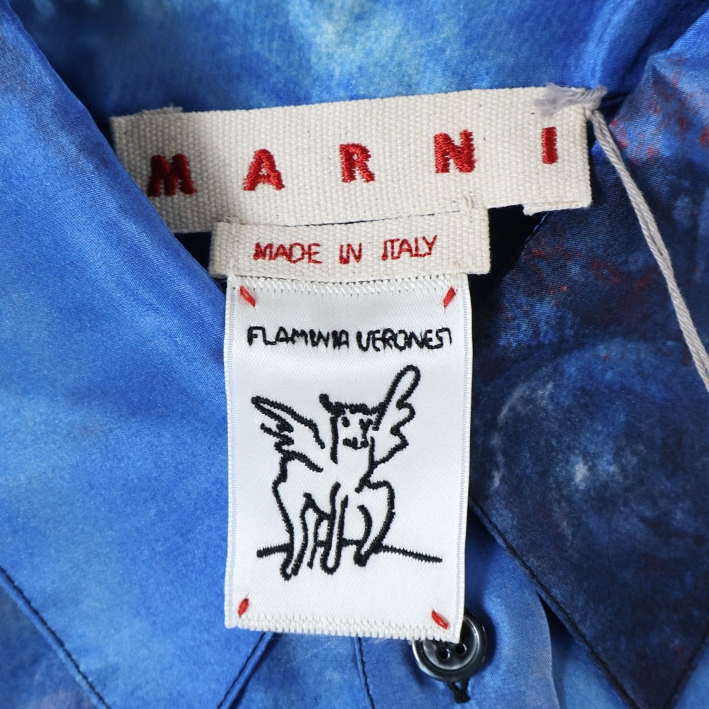 MARNI(マルニ) 23SS マーブル総柄 ハーフボタン シルク半袖シャツ ブルー TTMA0240AO
