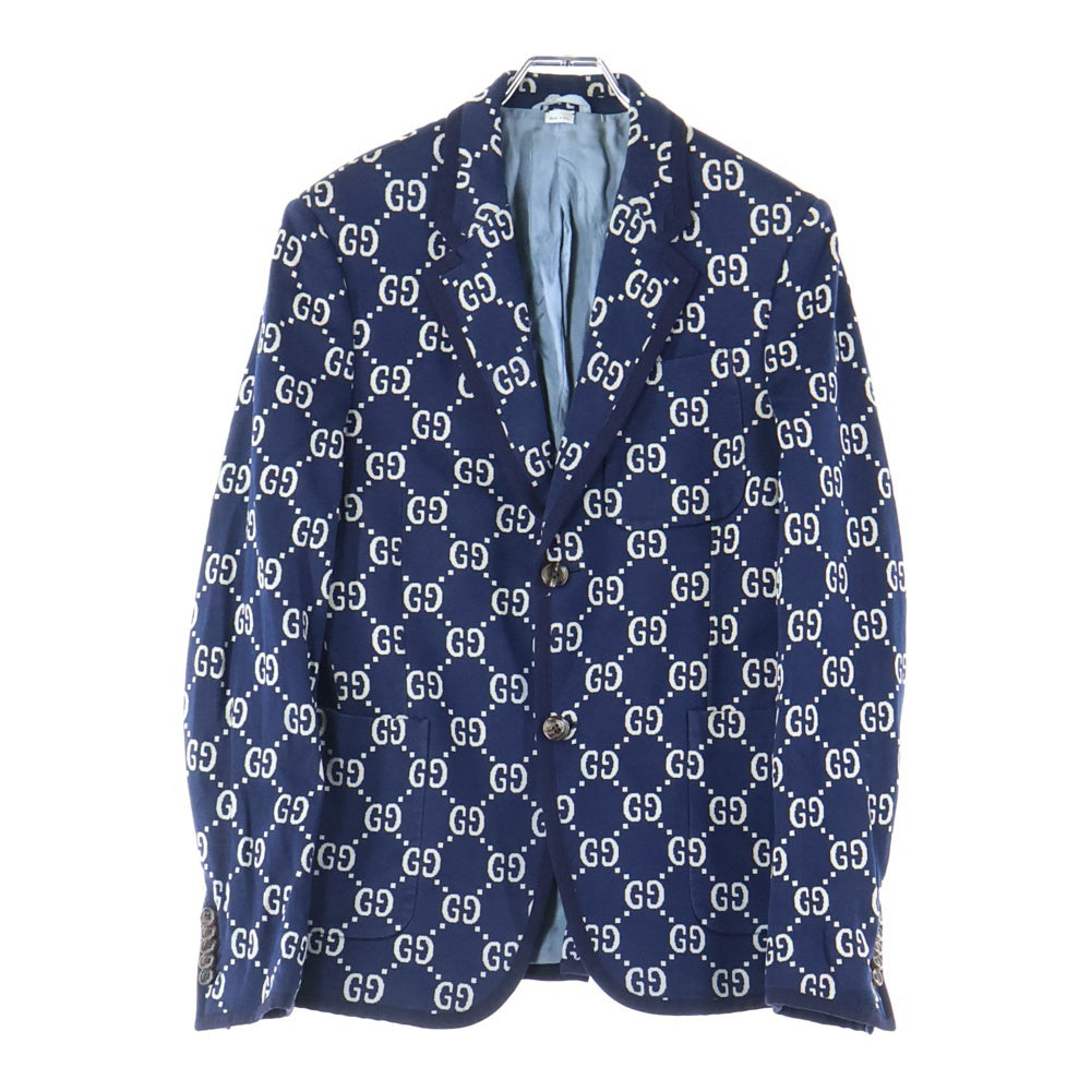 GUCCI(グッチ) 18AW GG Jacquard Jacket ジャガード ウール パイピング 2B シングルテーラード ジャケット ネイビー 521889 Z372F