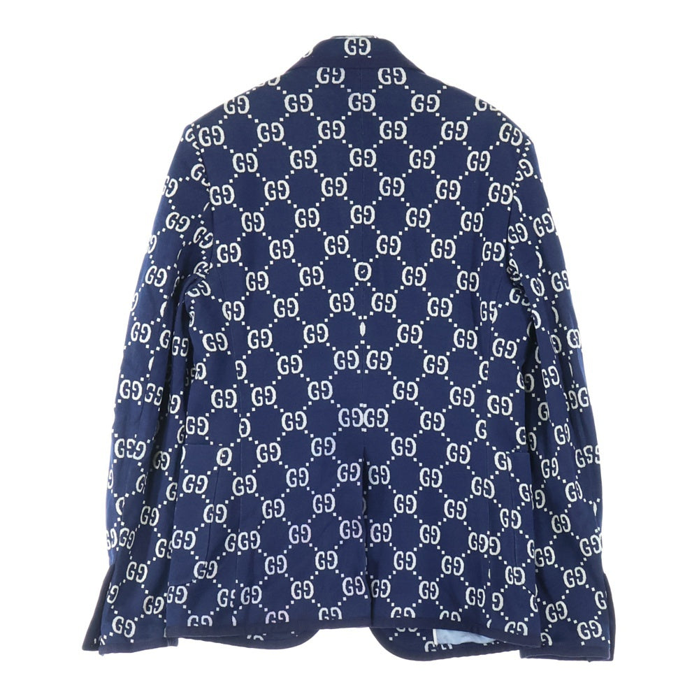 GUCCI(グッチ) 18AW GG Jacquard Jacket ジャガード ウール パイピング 2B シングルテーラード ジャケット ネイビー 521889 Z372F