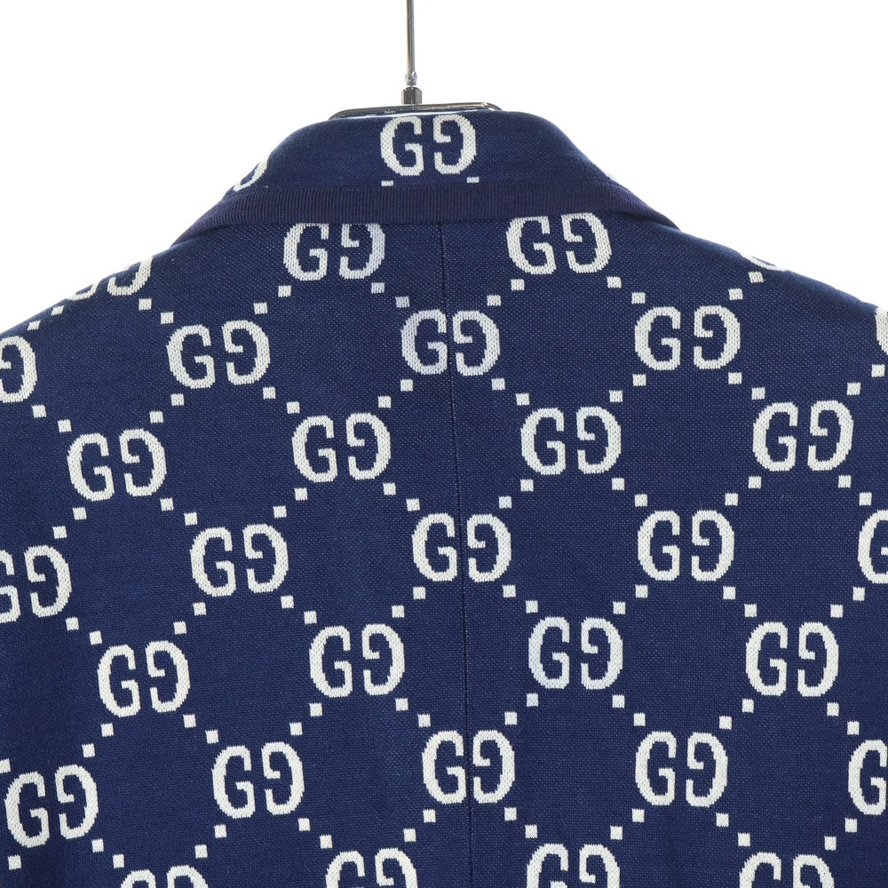 GUCCI(グッチ) 18AW GG Jacquard Jacket ジャガード ウール パイピング 2B シングルテーラード ジャケット ネイビー 521889 Z372F