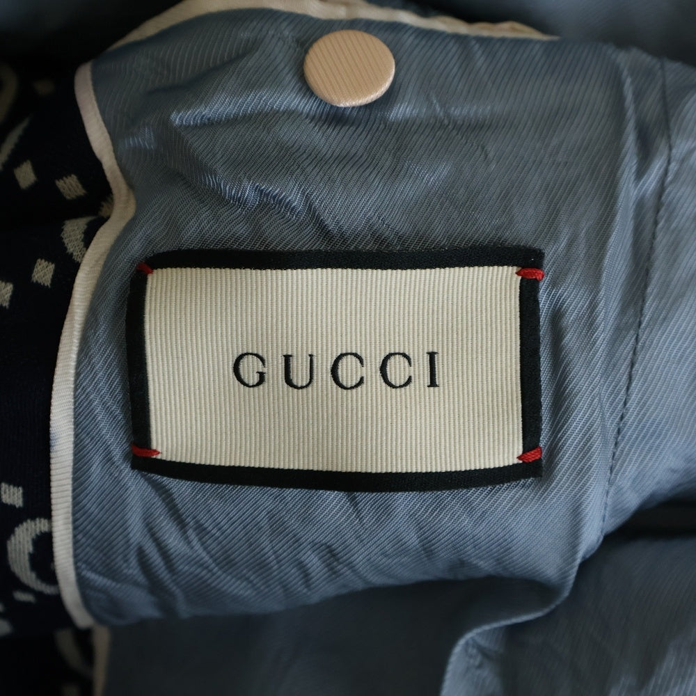 GUCCI(グッチ) 18AW GG Jacquard Jacket ジャガード ウール パイピング 2B シングルテーラード ジャケット ネイビー 521889 Z372F