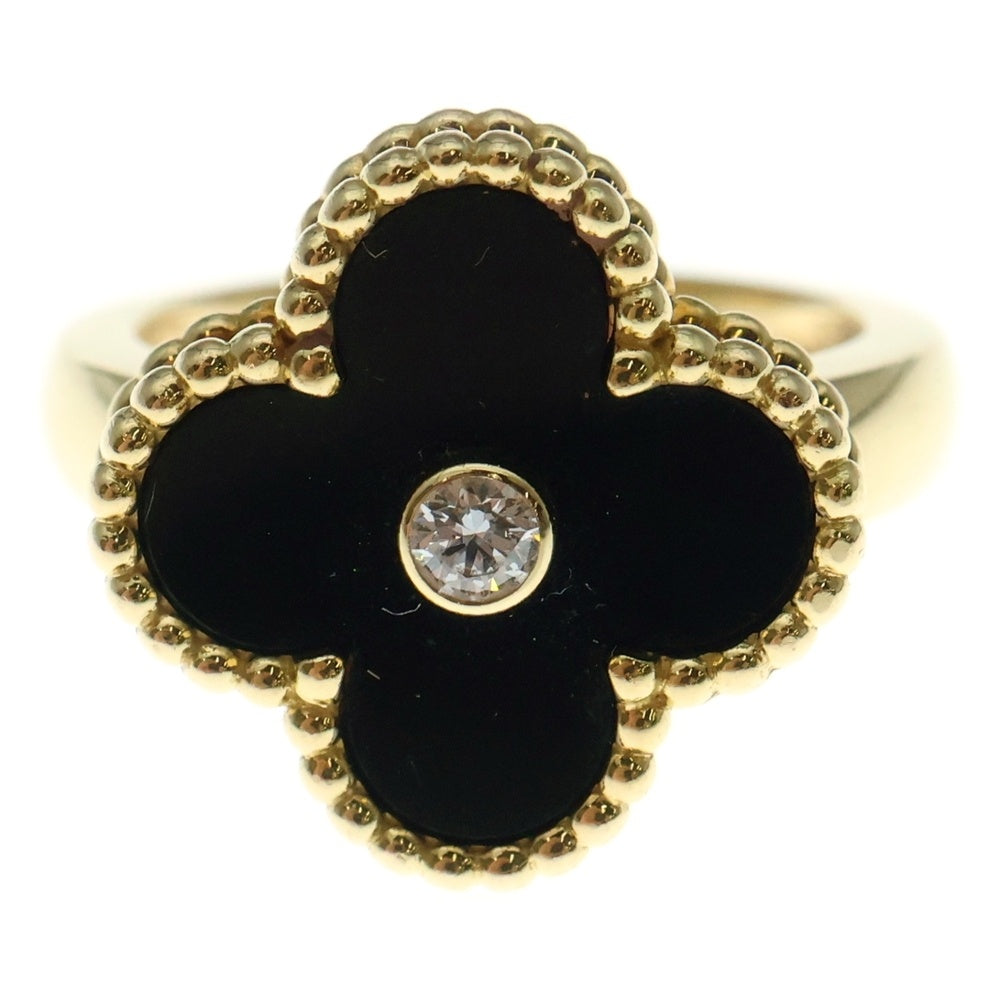 Van Cleef & Arpels(ヴァンクリーフアンドアーペル) ヴィンテージアルハンブラ オニキス 1Pダイヤリング Au750YG 6.8g