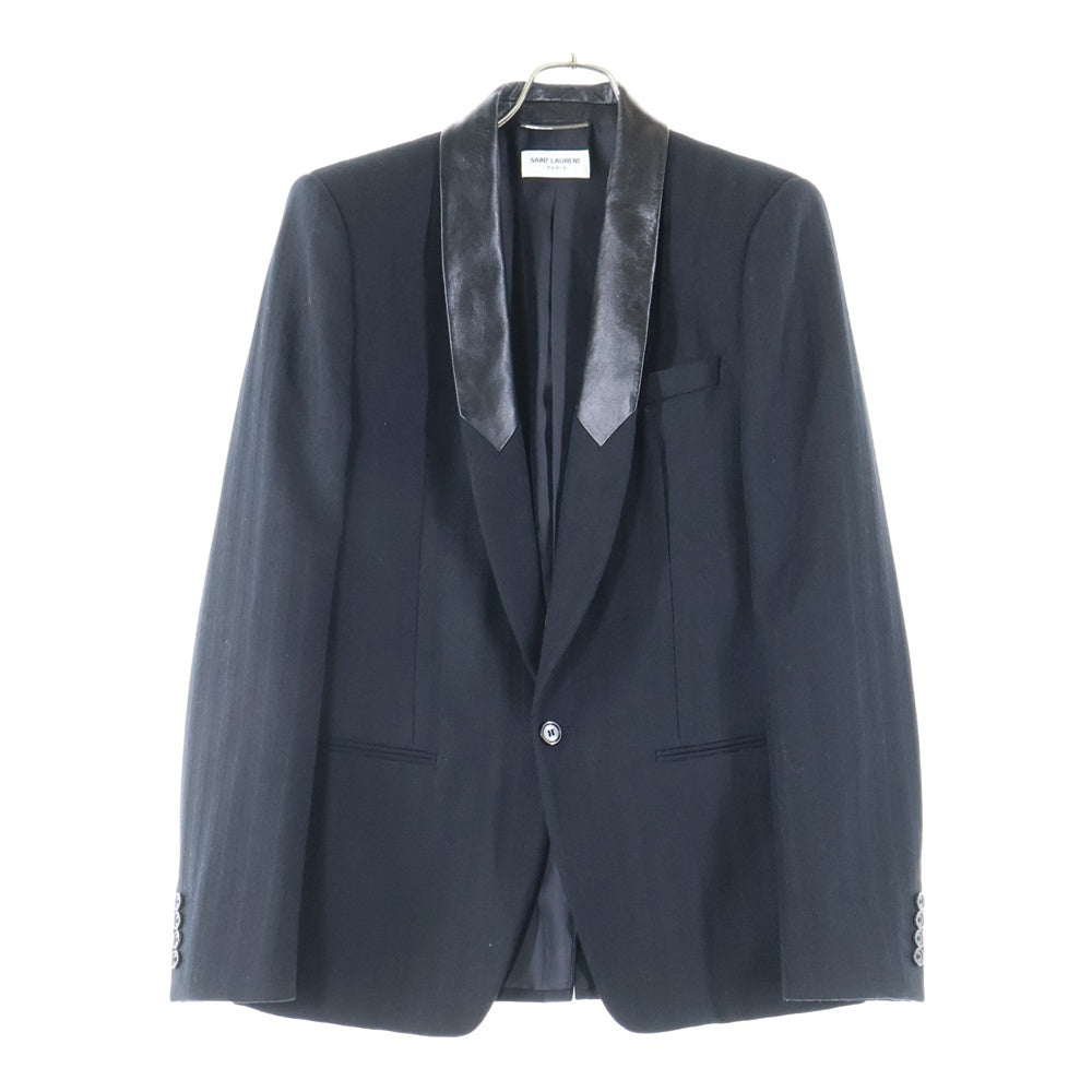 SAINT LAURENT PARIS(サンローランパリ) レザーラペル ストライプ 1Bテーラードジャケット ブラック 658389 Y1D27