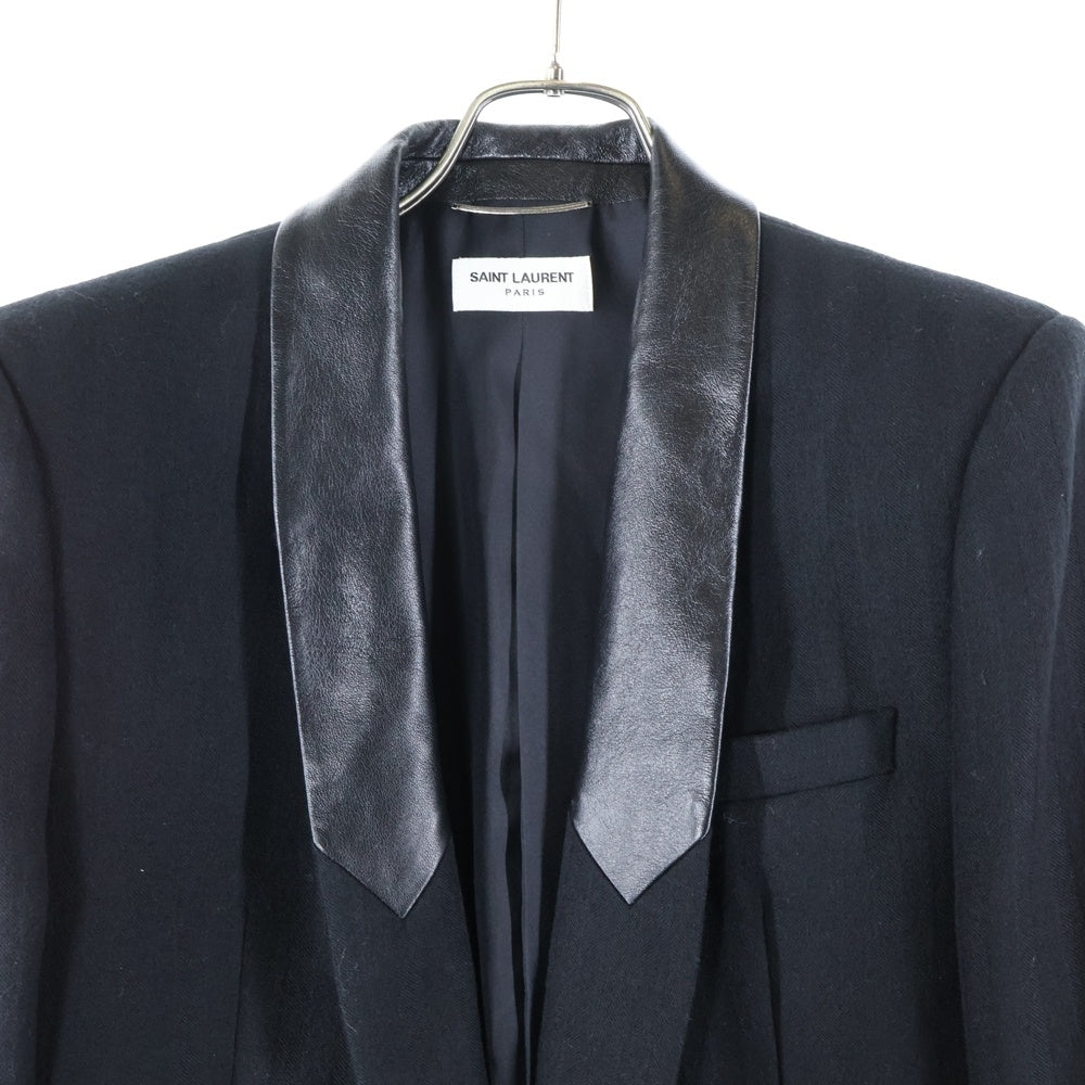 SAINT LAURENT PARIS(サンローランパリ) レザーラペル ストライプ 1Bテーラードジャケット ブラック 658389 Y1D27