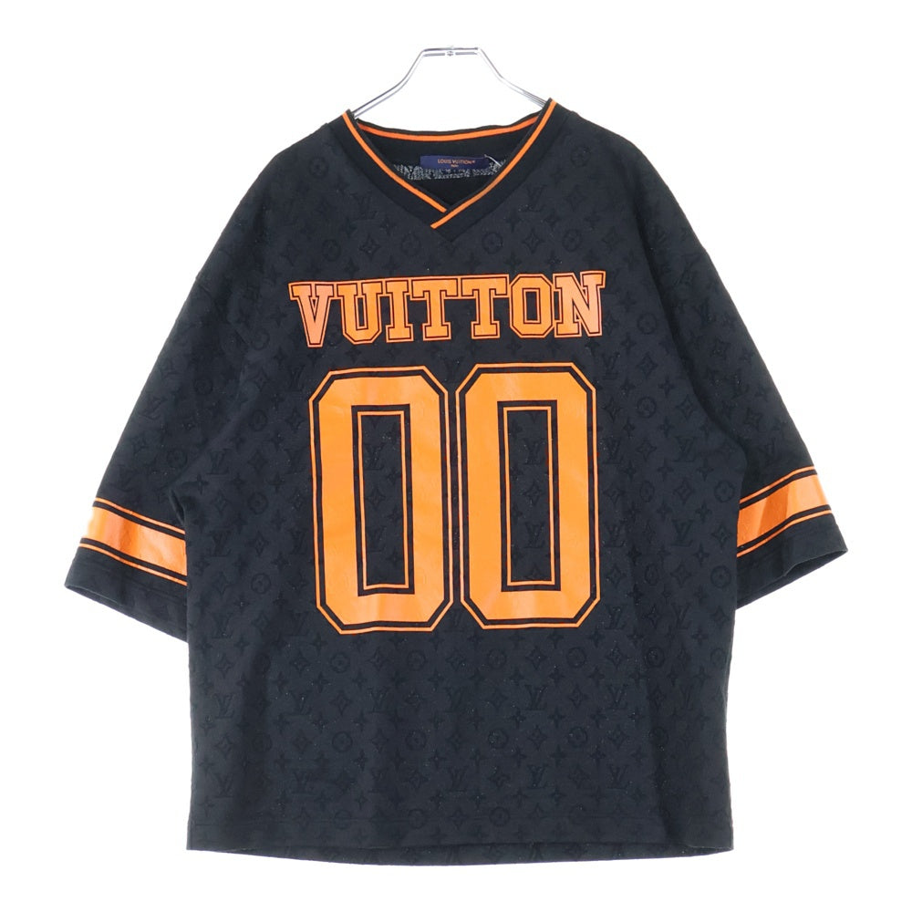 LOUIS VUITTON(ルイヴィトン) 23SS モノグラムスポーティVネックTシャツ ロゴプリントVネック半袖Tシャツ RM231 VV4 HOY67W ブラック/オレンジ