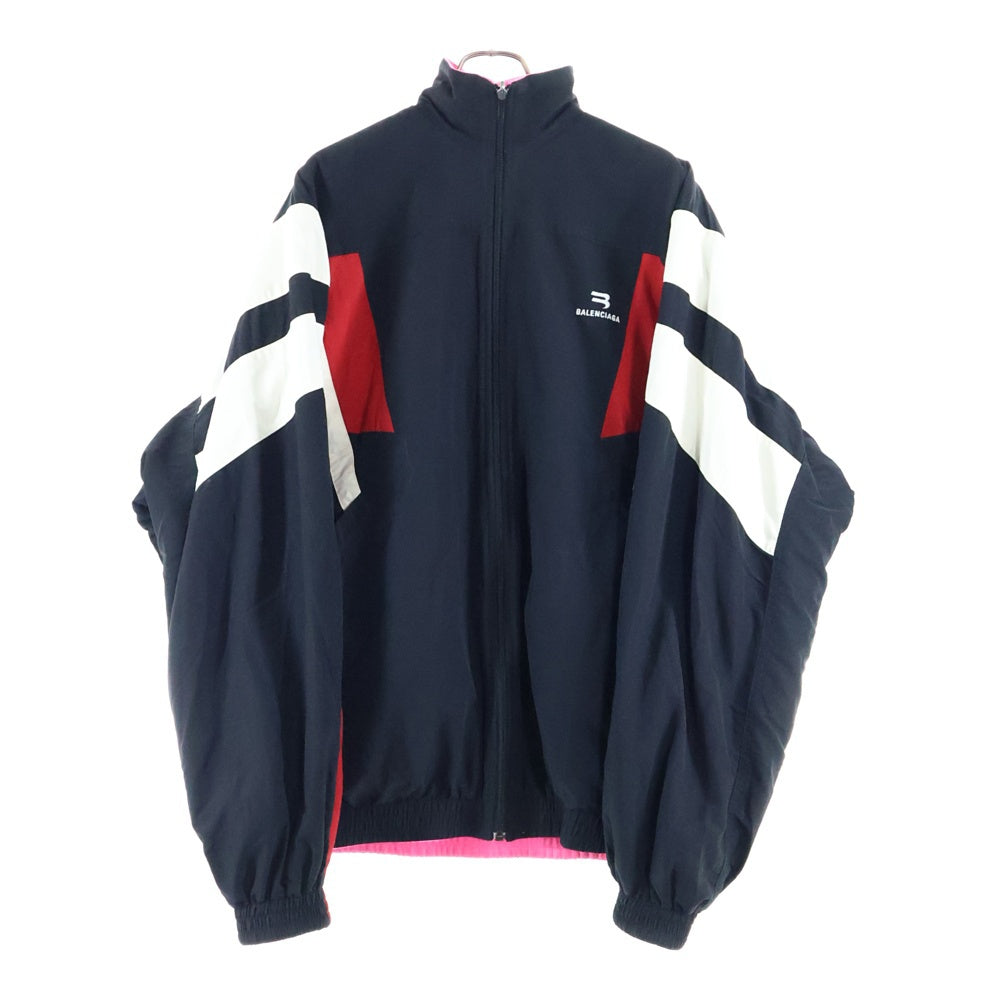 BALENCIAGA(バレンシアガ) Sporty B Reversible Track Jacket ロゴ刺繍 リバーシブルトラックジャケット ナイロンジャケット フリースジャケット ブラック/ピンク681445 TKO48