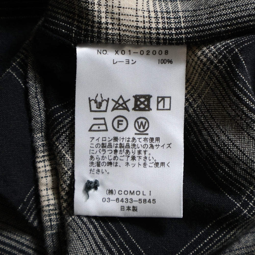 COMOLI(コモリ) レーヨンチェック オープンカラー長袖シャツ X01-02008 ブラック