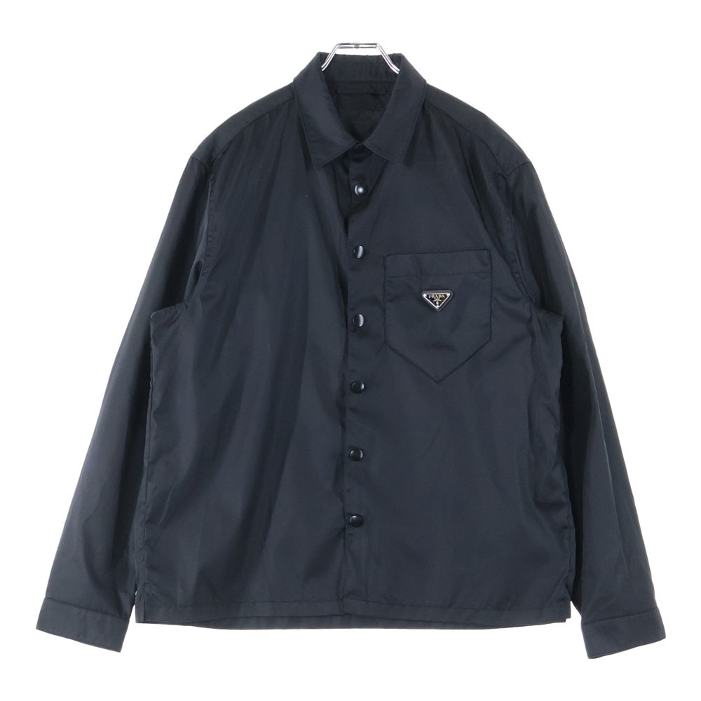 PRADA(プラダ) 20AW トライアングルロゴ リナイロン フロントポケット スナップボタン 長袖シャツ ブラック SC514 S202 1WQ8
