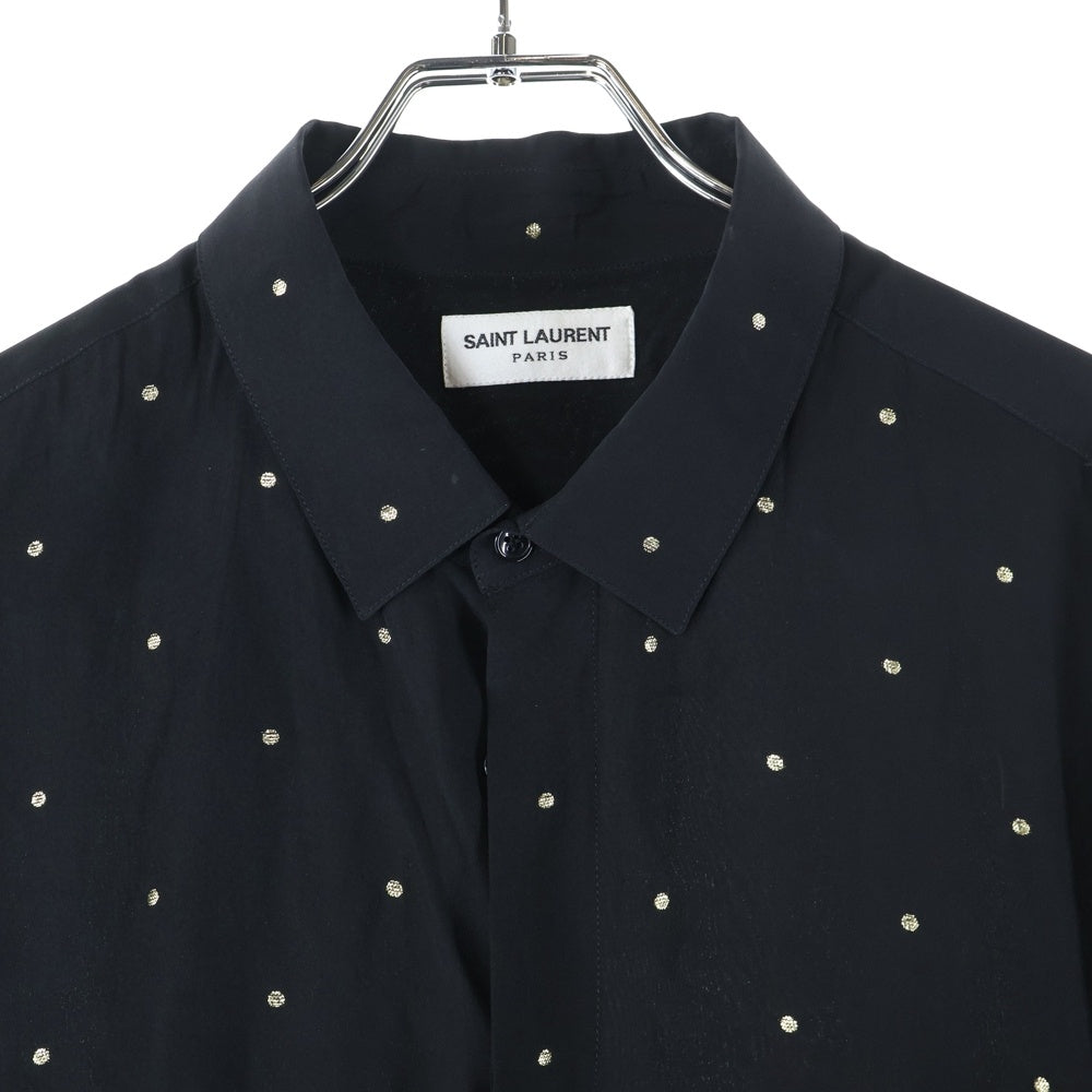 SAINT LAURENT PARIS(サンローランパリ) ドット刺繍 長袖シルクシャツ ブラック 646850 Y1F25