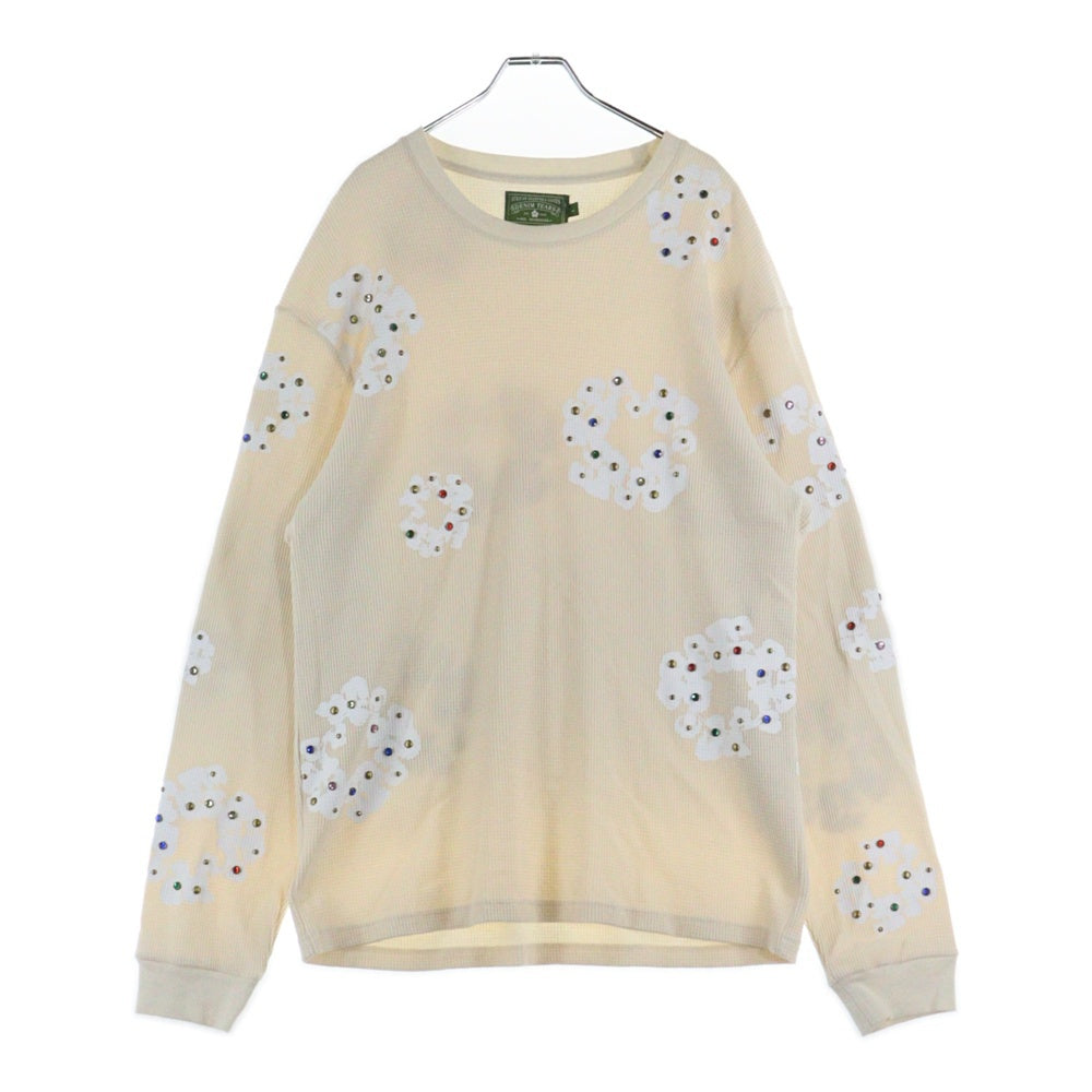 DENIM TEARS(デニムティアーズ) RHINESTONE COTTON WREATH THERMAL ラインストーン コットンリース サーマル ロングスリーブカットソー アイボリー