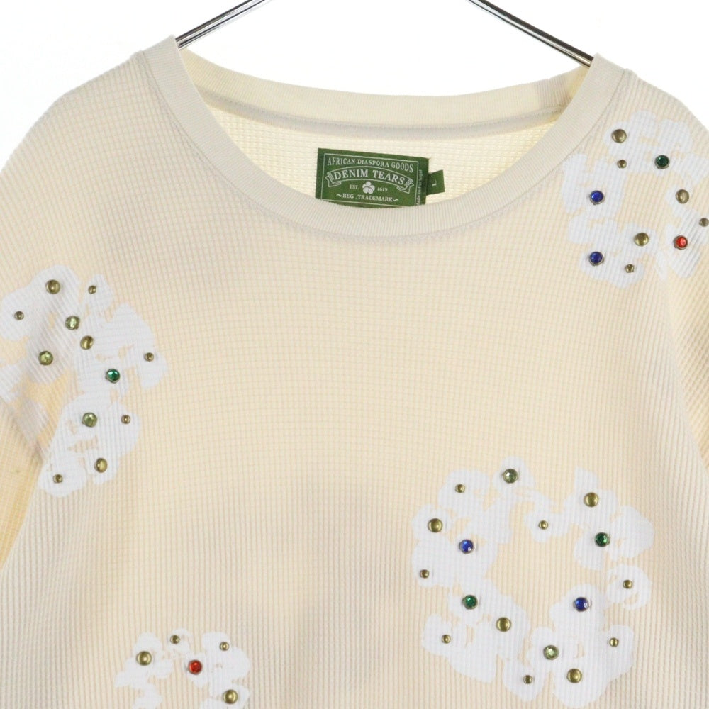 DENIM TEARS(デニムティアーズ) RHINESTONE COTTON WREATH THERMAL ラインストーン コットンリース サーマル ロングスリーブカットソー アイボリー