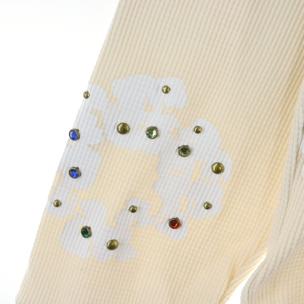 DENIM TEARS(デニムティアーズ) RHINESTONE COTTON WREATH THERMAL ラインストーン コットンリース サーマル ロングスリーブカットソー アイボリー