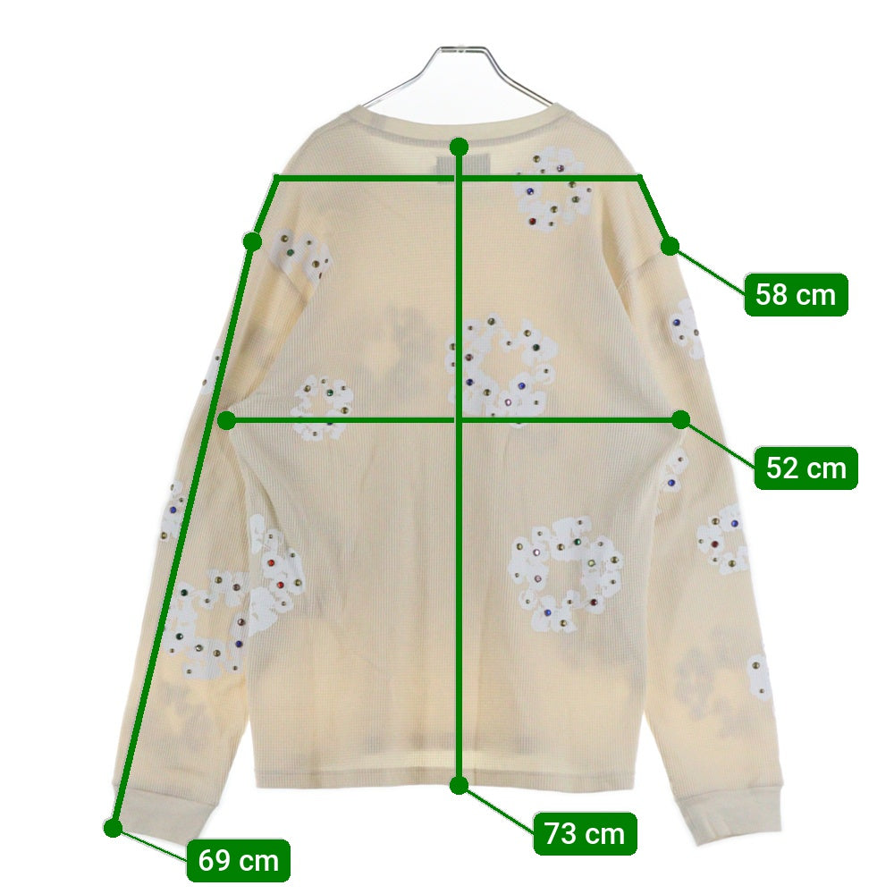 DENIM TEARS(デニムティアーズ) RHINESTONE COTTON WREATH THERMAL ラインストーン コットンリース サーマル ロングスリーブカットソー アイボリー