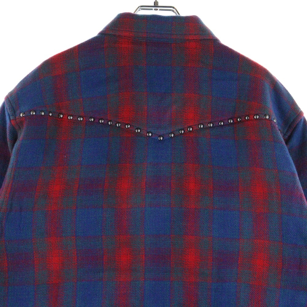 SUPREME(シュプリーム) 25AW Studded Shadow Plaid Zip Up Shirt スタッズ シャドウ ジップアップ チェックシャツ ネイビー