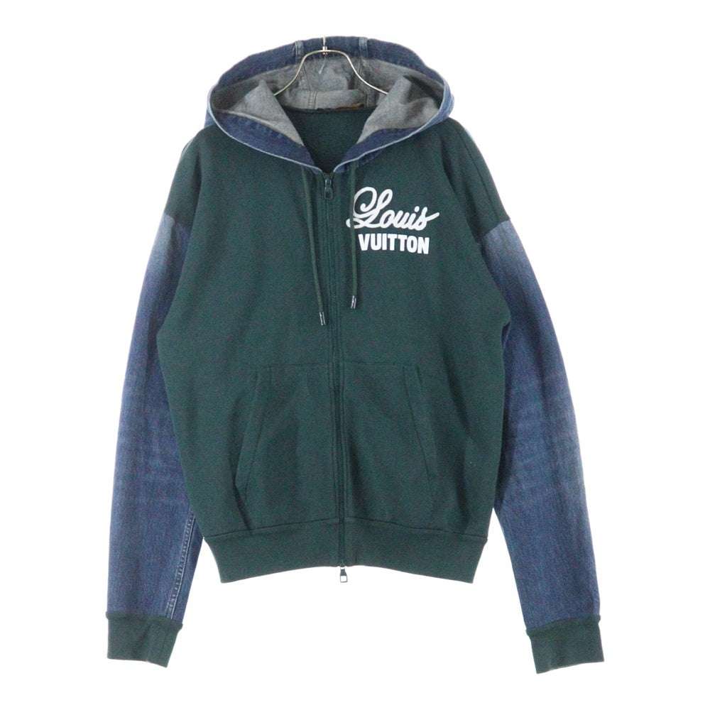 LOUIS VUITTON(ルイヴィトン) 22AW ハイブリッドデニム切り替えジップアップフーディーパーカー グリーン RM222 IHN HNY83W