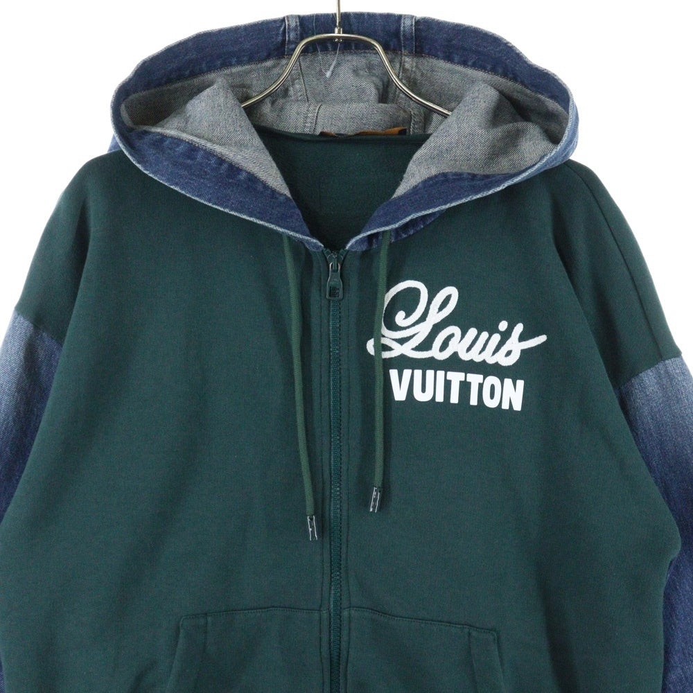 LOUIS VUITTON(ルイヴィトン) 22AW ハイブリッドデニム切り替えジップアップフーディーパーカー グリーン RM222 IHN HNY83W
