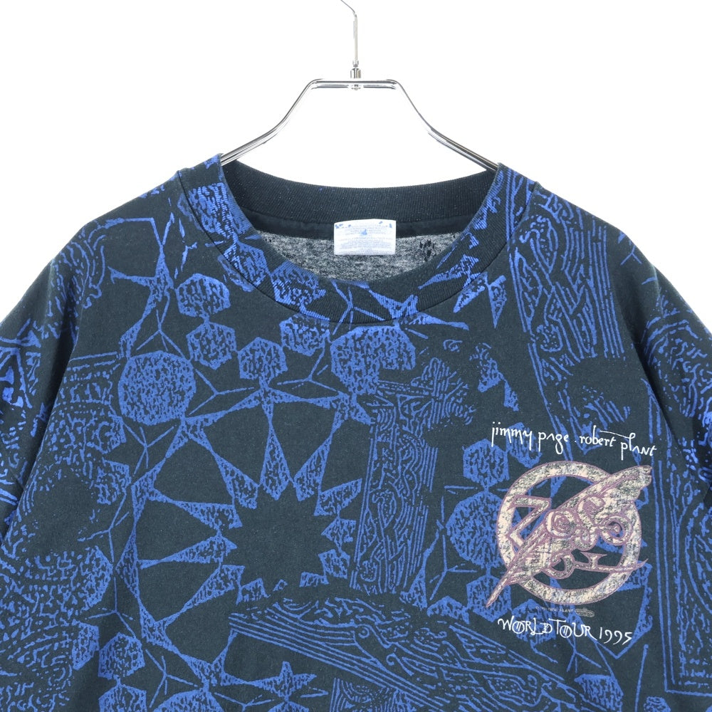 VINTAGE(ヴィンテージ) 90S Jimmy Page Robert Plant 1995 Zoso World Tour T-Shirt ジミーペイジ ロバートプラント 総柄デザイン 半袖Tシャツ カットソー ブラック/ブルー