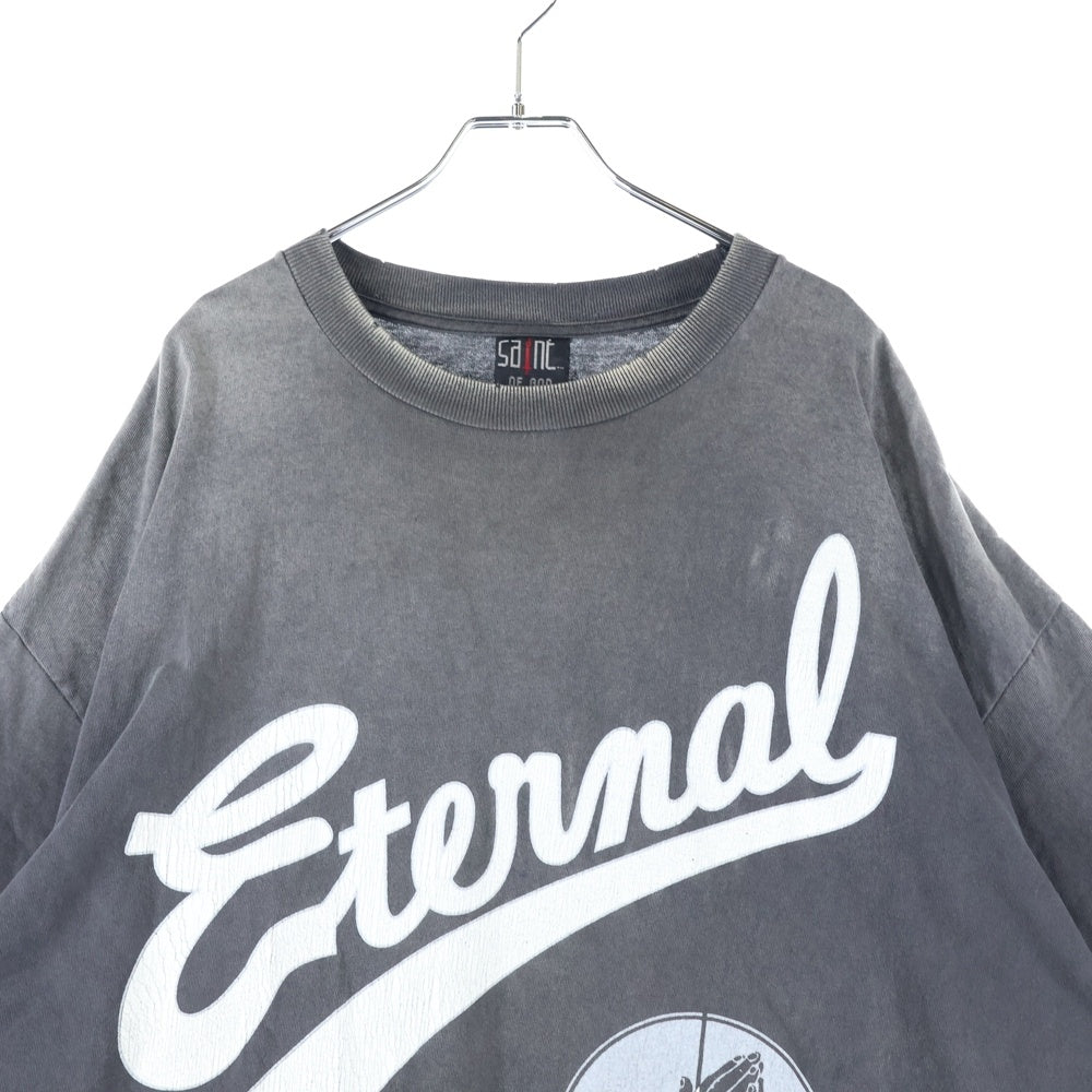 SAINT MICHAEL(セントマイケル) 25SS ×FEAR OF GOD SNT OF GOD FG_SS TEE VINTAGE加工 セントオブゴッド 両面プリント クルーネック 半袖Tシャツ カットソー ブラック SM-HR8-0000-C01