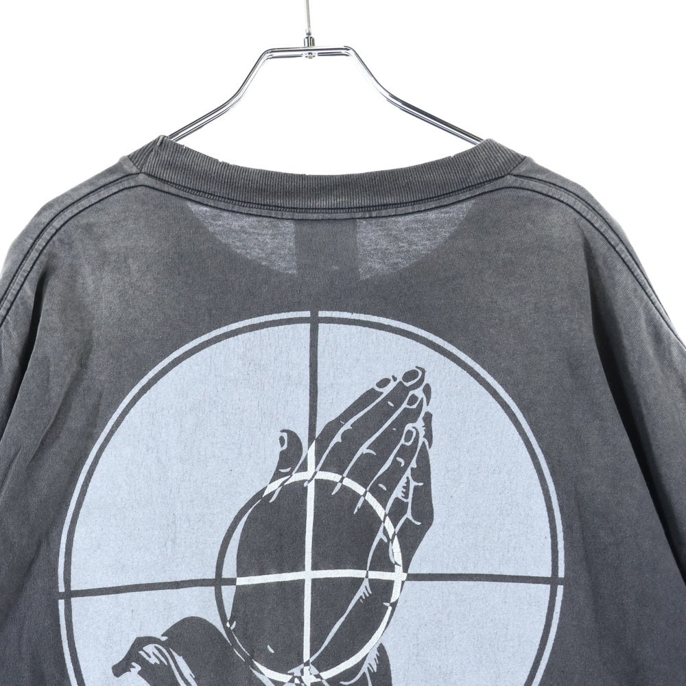 SAINT MICHAEL(セントマイケル) 25SS ×FEAR OF GOD SNT OF GOD FG_SS TEE VINTAGE加工 セントオブゴッド 両面プリント クルーネック 半袖Tシャツ カットソー ブラック SM-HR8-0000-C01