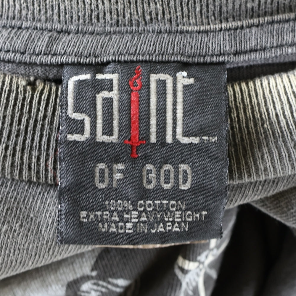 SAINT MICHAEL(セントマイケル) 25SS ×FEAR OF GOD SNT OF GOD FG_SS TEE VINTAGE加工 セントオブゴッド 両面プリント クルーネック 半袖Tシャツ カットソー ブラック SM-HR8-0000-C01