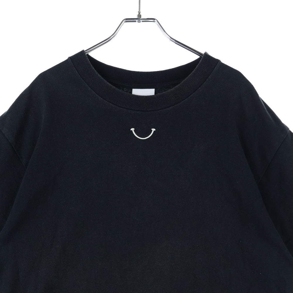 READY MADE(レディメイド) 23SS SMILE & LOGO SHORT SLEEVE T-SHIRT スマイル ロゴエンブロイダリー 半袖カットソー Tシャツ ブラック RE-CO-BK-00-00-244