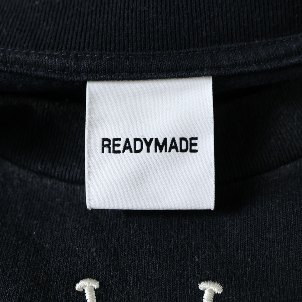 READY MADE(レディメイド) 23SS SMILE & LOGO SHORT SLEEVE T-SHIRT スマイル ロゴエンブロイダリー 半袖カットソー Tシャツ ブラック RE-CO-BK-00-00-244