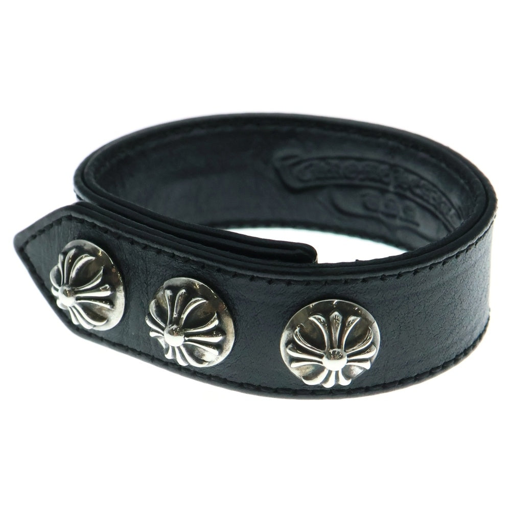 CHROME HEARTS(クロムハーツ) 3BTN 2SNP クロスボール 3ボタン2スナップ レザーブレスレット ブラック/シルバー BCA123