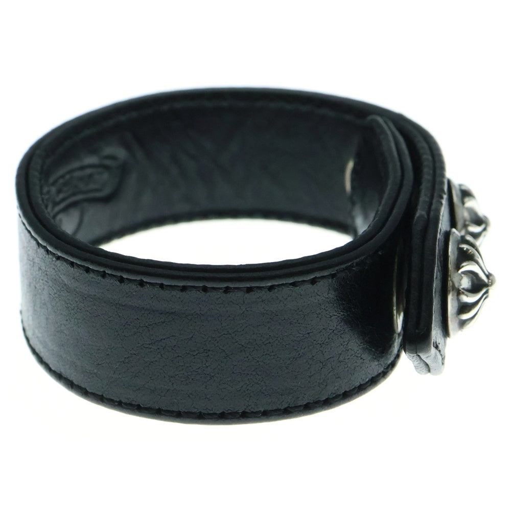 CHROME HEARTS(クロムハーツ) 3BTN 2SNP クロスボール 3ボタン2スナップ レザーブレスレット ブラック/シルバー BCA123