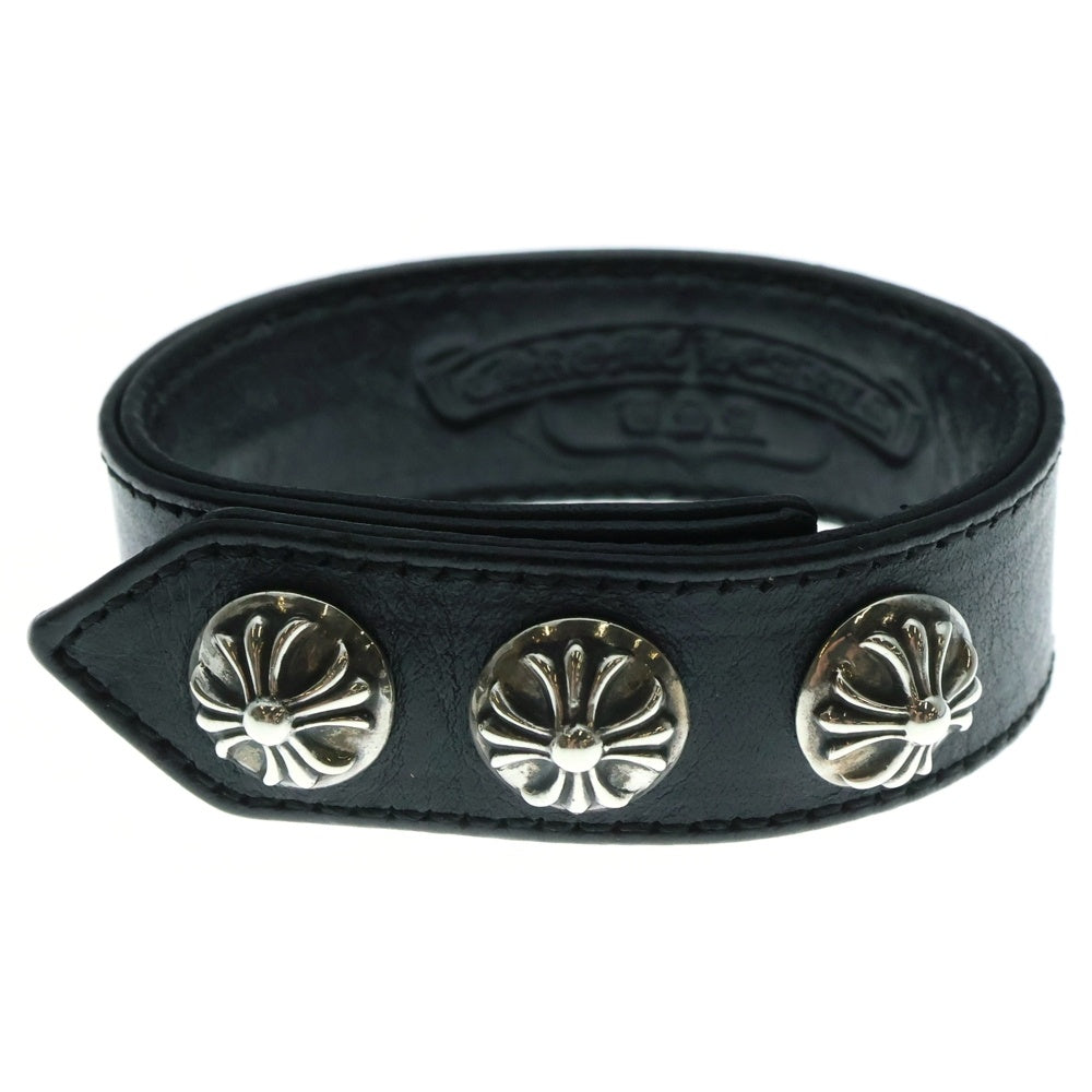 CHROME HEARTS(クロムハーツ) 3BTN 2SNP クロスボール 3ボタン2スナップ レザーブレスレット ブラック/シルバー BCA123