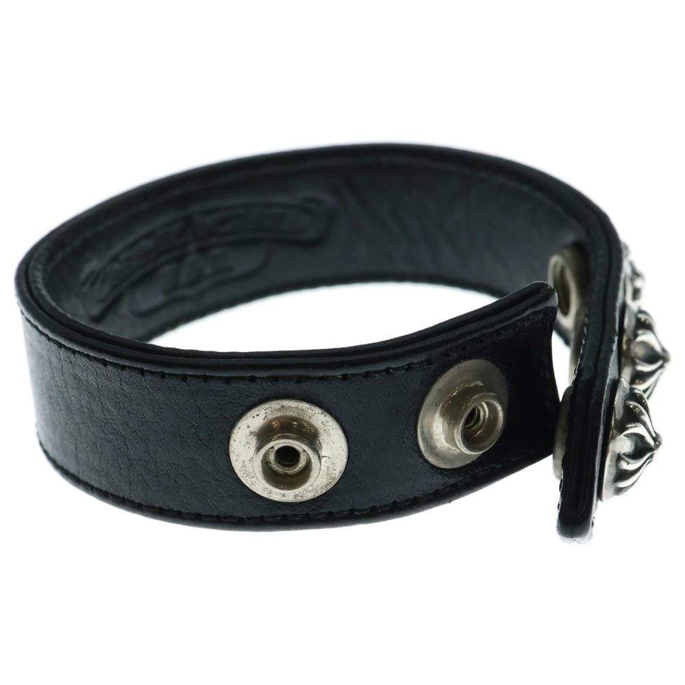 CHROME HEARTS(クロムハーツ) 3BTN 2SNP クロスボール 3ボタン2スナップ レザーブレスレット ブラック/シルバー BCA123