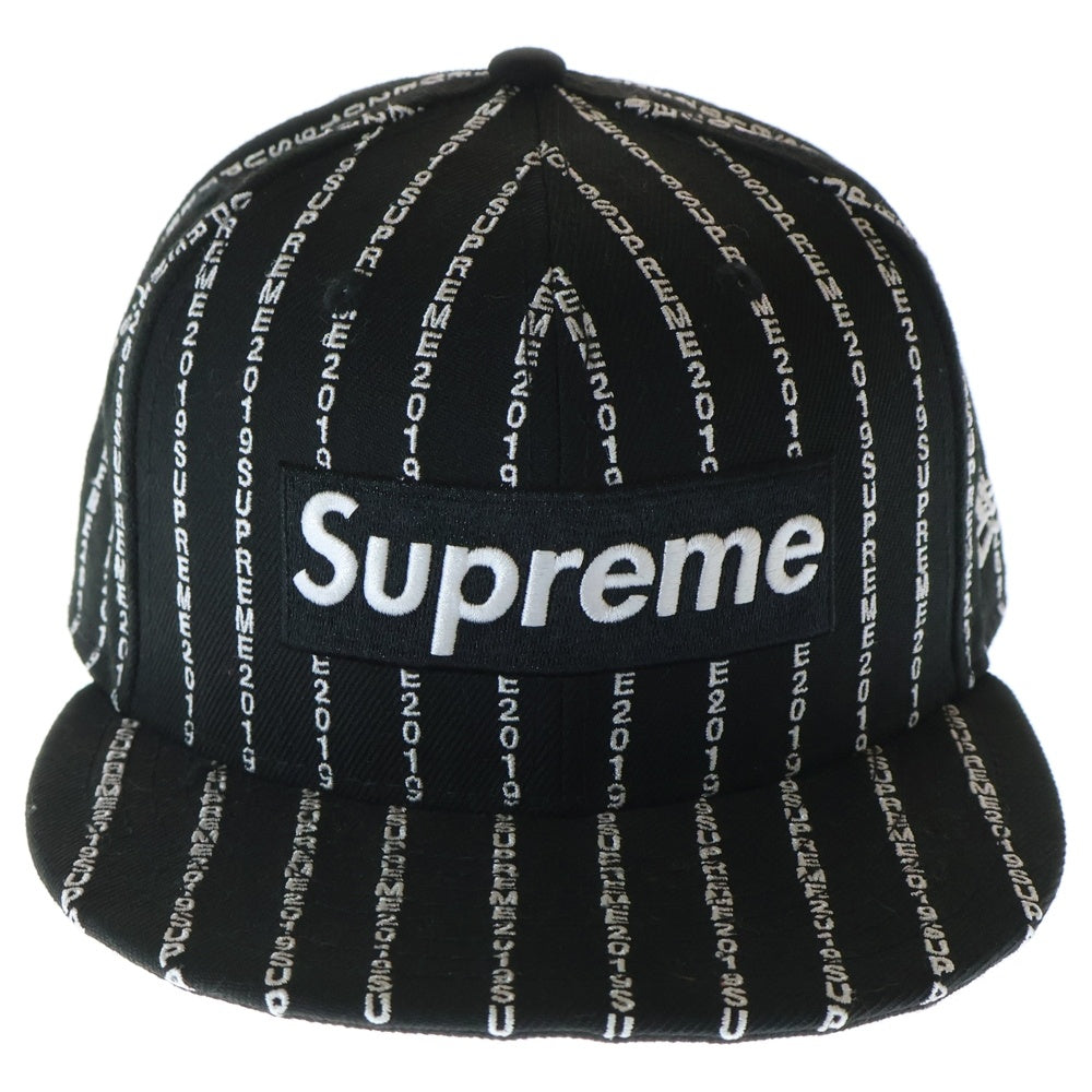 SUPREME(シュプリーム) 19SS×New Era Text Stripe ニューエラ テキストストライプ ボックスロゴ エンブロイダリー キャップ 帽子 ブラック