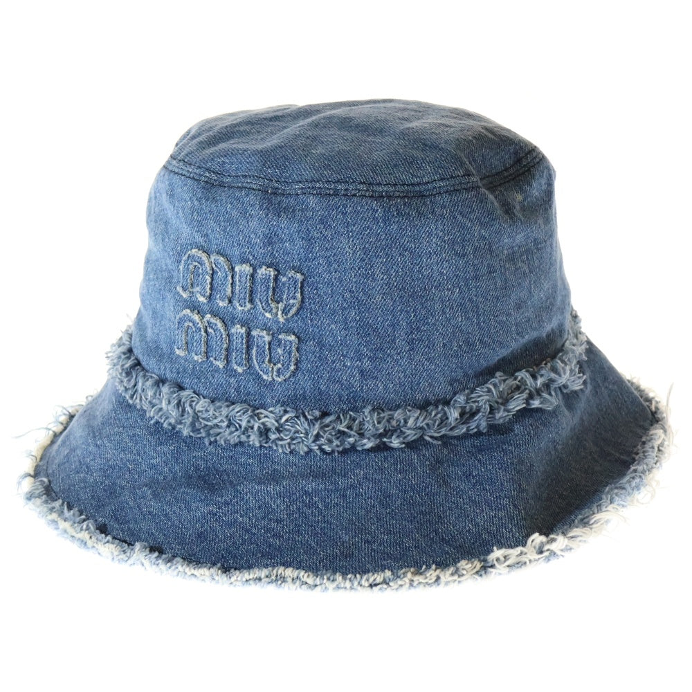miumiu(ミュウミュウ) DENIM LOGO WASH デニムロゴ バケットハット 帽子 ブルー 5HC196 レディース M